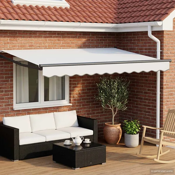 Auvent rétractable Blanc 3,5 x 2 m 100% Polyester et Aluminium