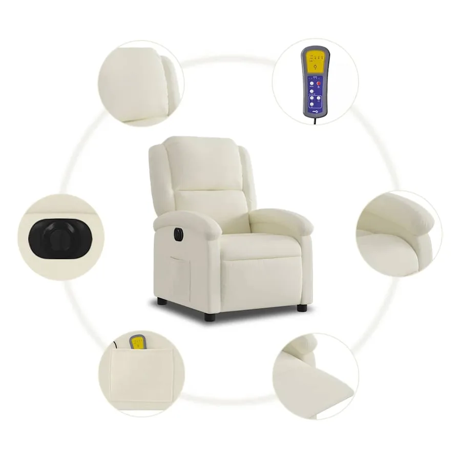 Fauteuil inclinable de massage électrique crème velours - 9