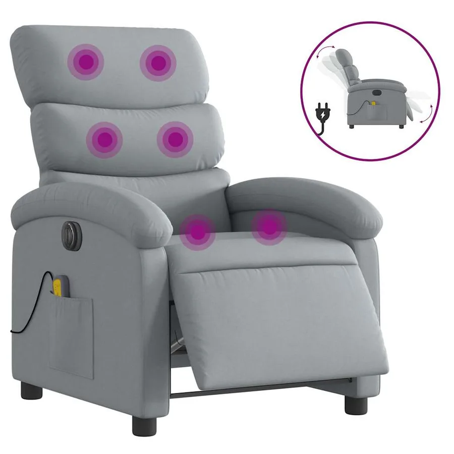 Fauteuil de massage inclinable électrique gris clair tissu - 2
