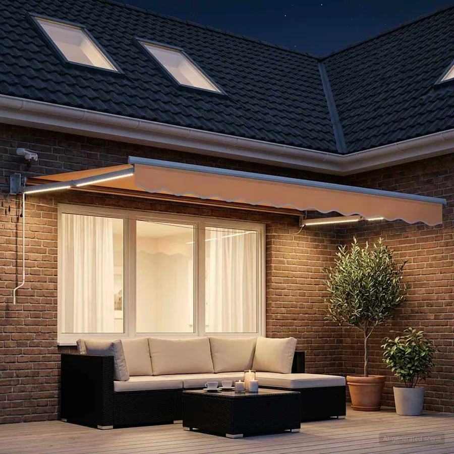Auvent rétractable électrique Sable 100% Polyester et Aluminium - 3