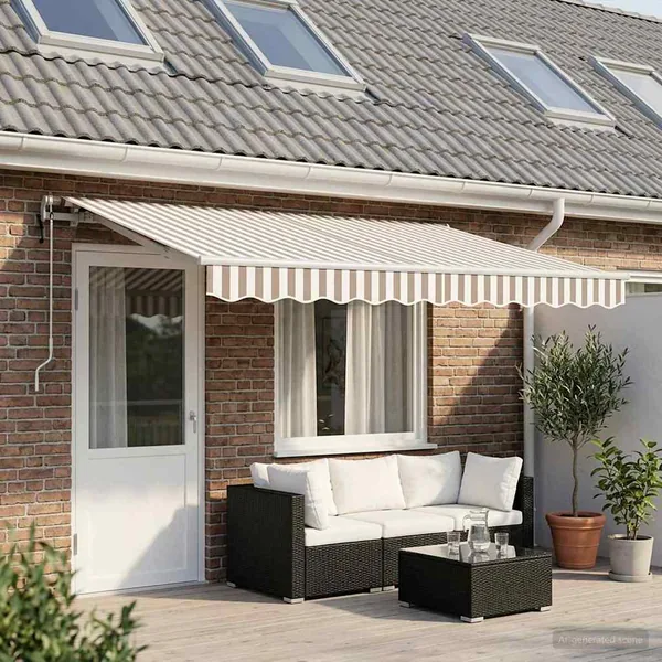 Auvent rétractable Gris clair et blanc 600 × 350 cm