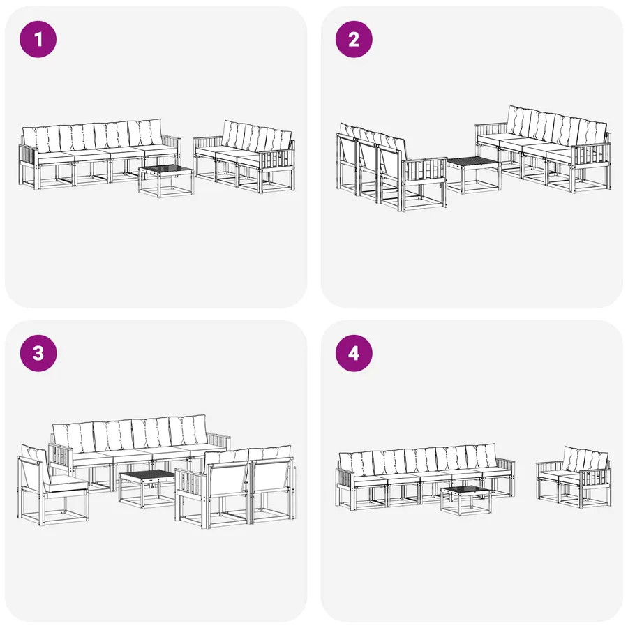 Ensemble de canapés d'extérieur 8 pcs Blanc et noir - 7