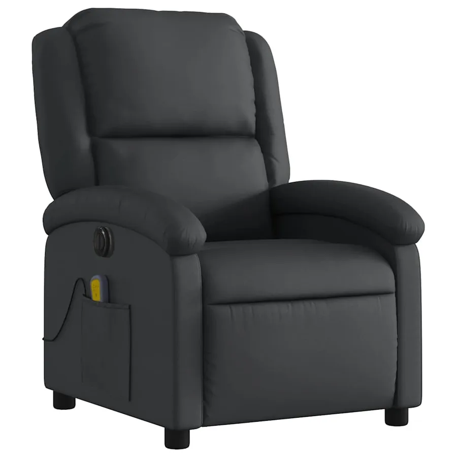 Fauteuil de massage inclinable électrique noir cuir véritable - 4