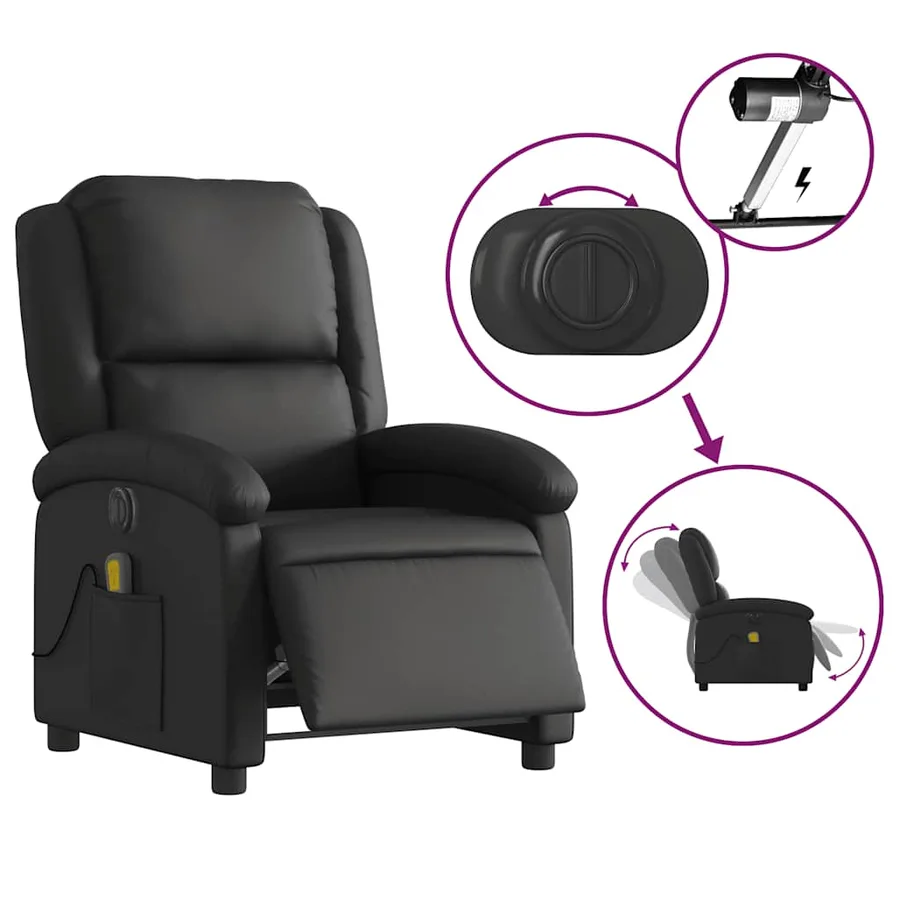 Fauteuil de massage inclinable électrique noir cuir véritable - 6