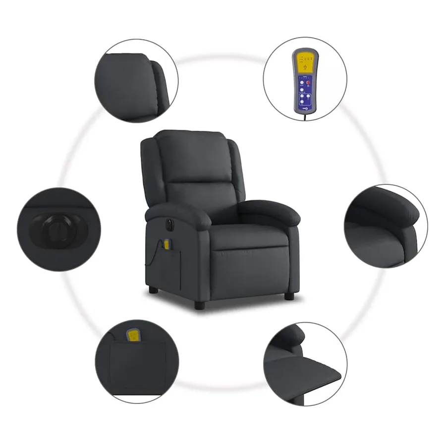 Fauteuil de massage inclinable électrique noir cuir véritable - 8