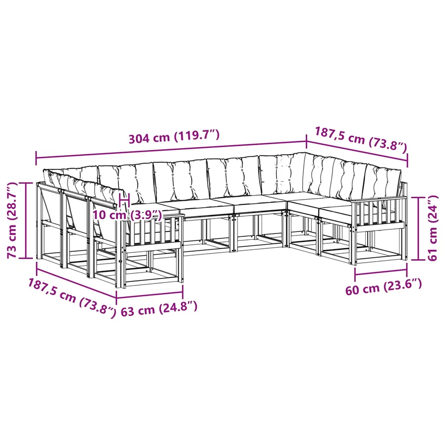 Ensemble de canapés d'extérieur 9 pcs Blanc et gris clair - 9