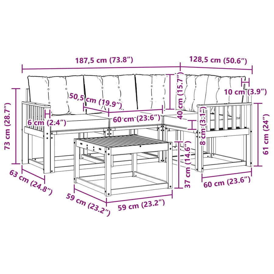 Ensemble de canapés d'extérieur 5 pcs Blanc et crème - 9