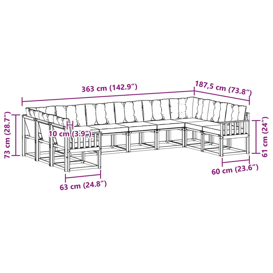 Ensemble de canapés d'extérieur 10 pcs Blanc et noir - 9