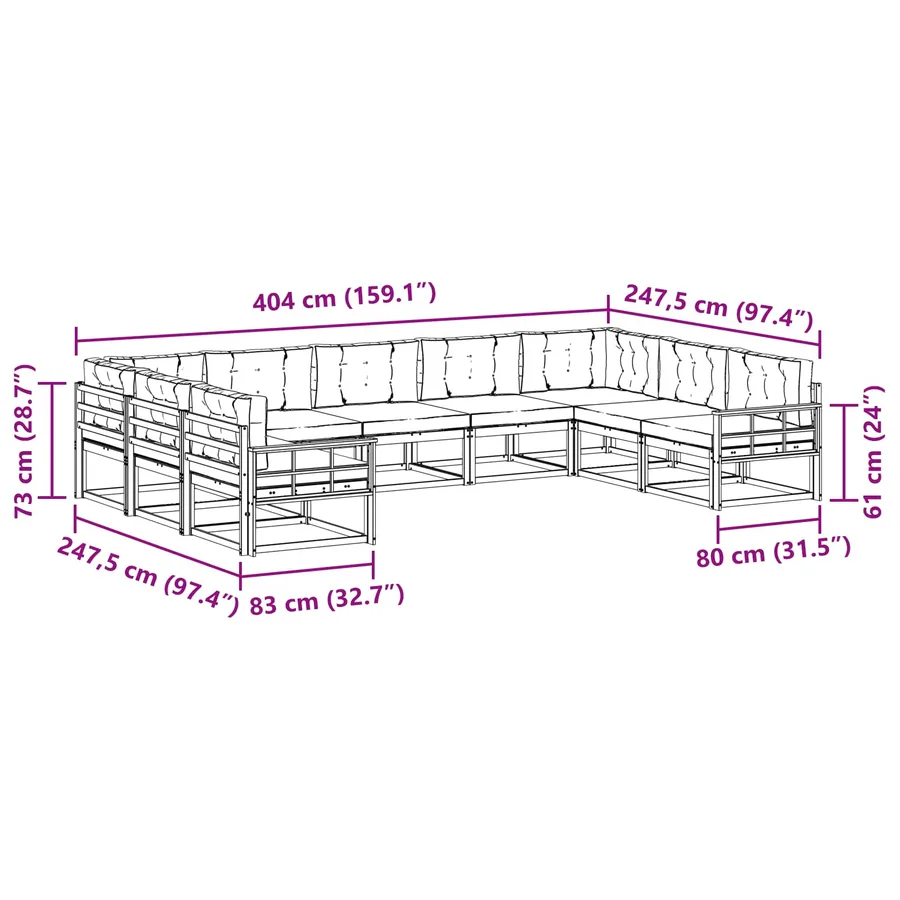 Ensemble de canapés d'extérieur 9 pcs Blanc et crème - 8