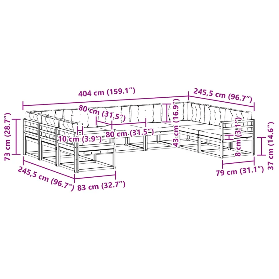 Ensemble de canapés d'extérieur 9 pcs Blanc et crème - 8