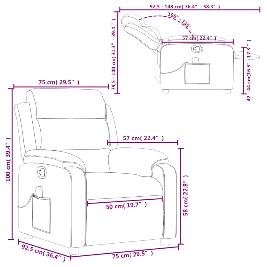 Fauteuil de massage inclinable rouge bordeaux velours - 12