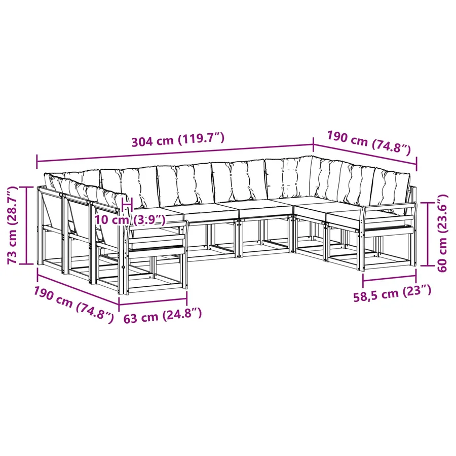 Ensemble de canapés d'extérieur 9 pcs Blanc et noir - 9