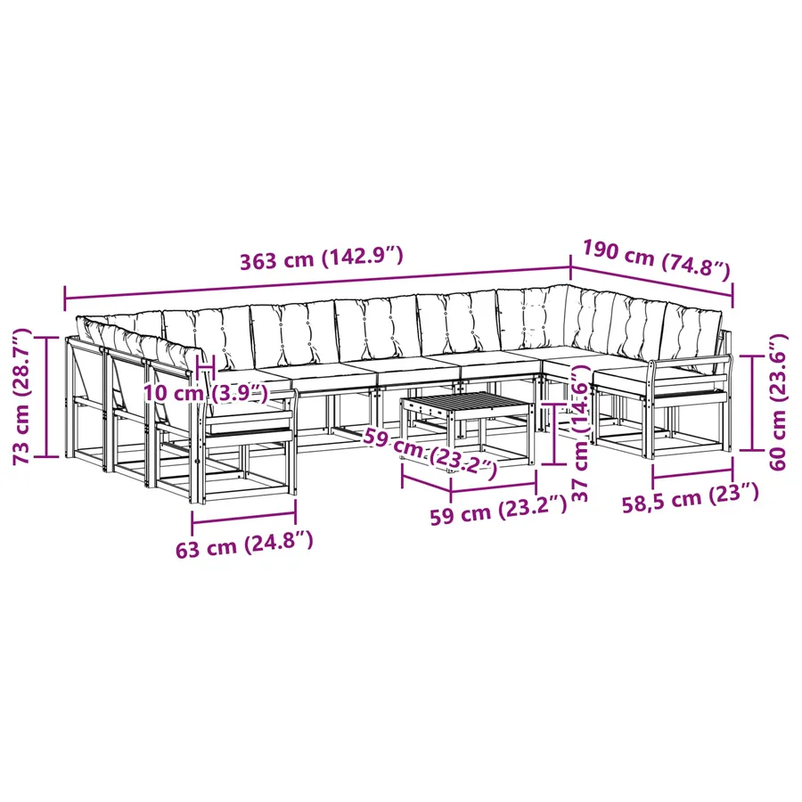 Ensemble de canapés d'extérieur 11 pcs Blanc et gris clair - 8