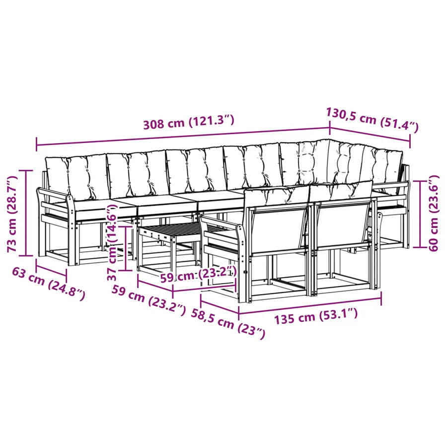 Ensemble de canapés d'extérieur 9 pcs Blanc et Beige - 10