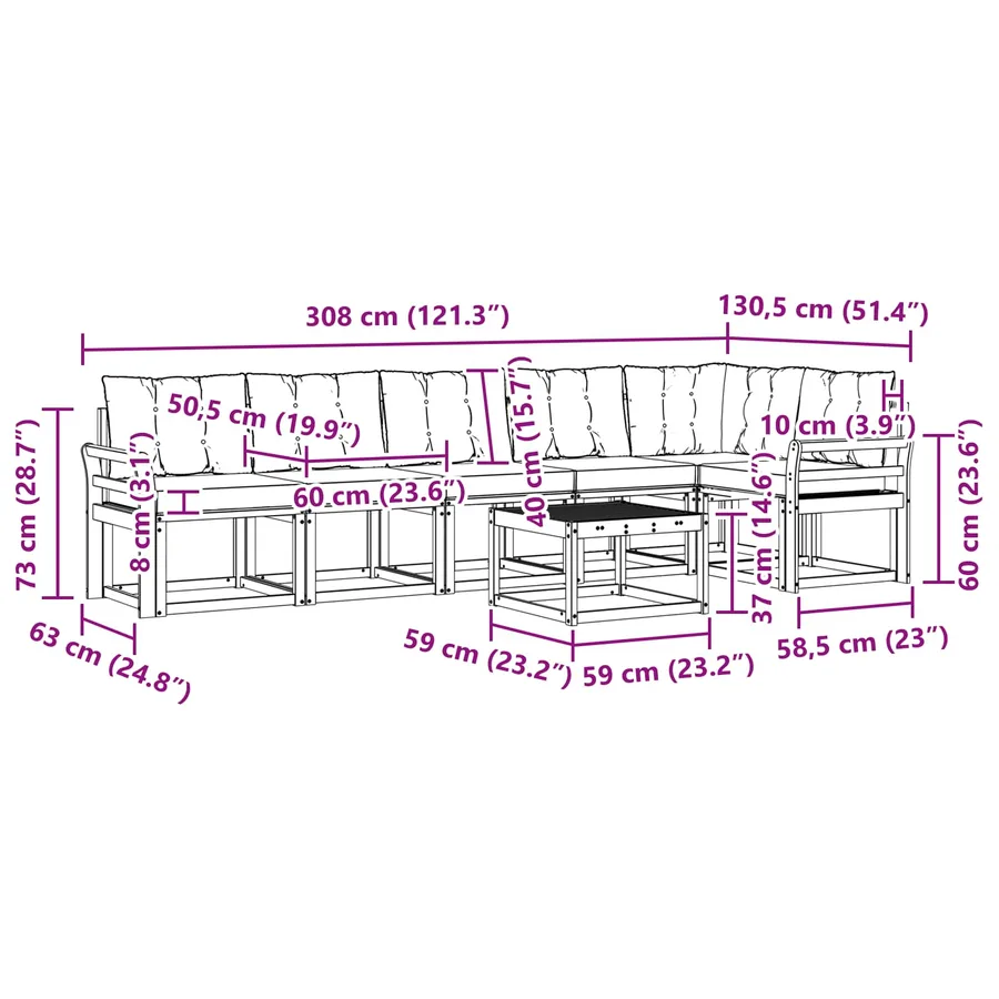 Ensemble de canapés d'extérieur 7 pcs Blanc et noir - 10