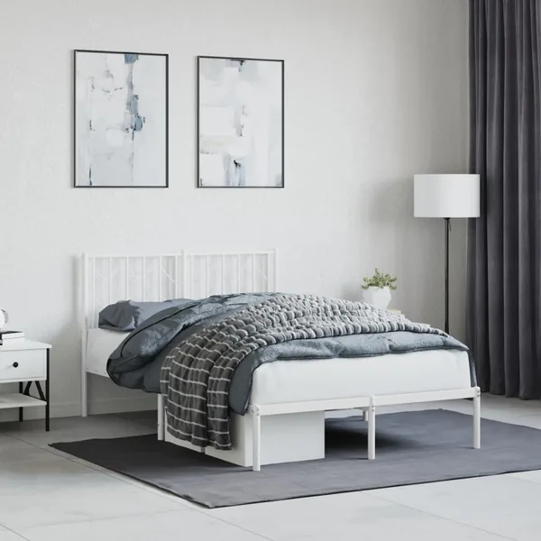 Cadre de lit métal sans matelas et tête de lit blanc 120x190 cm