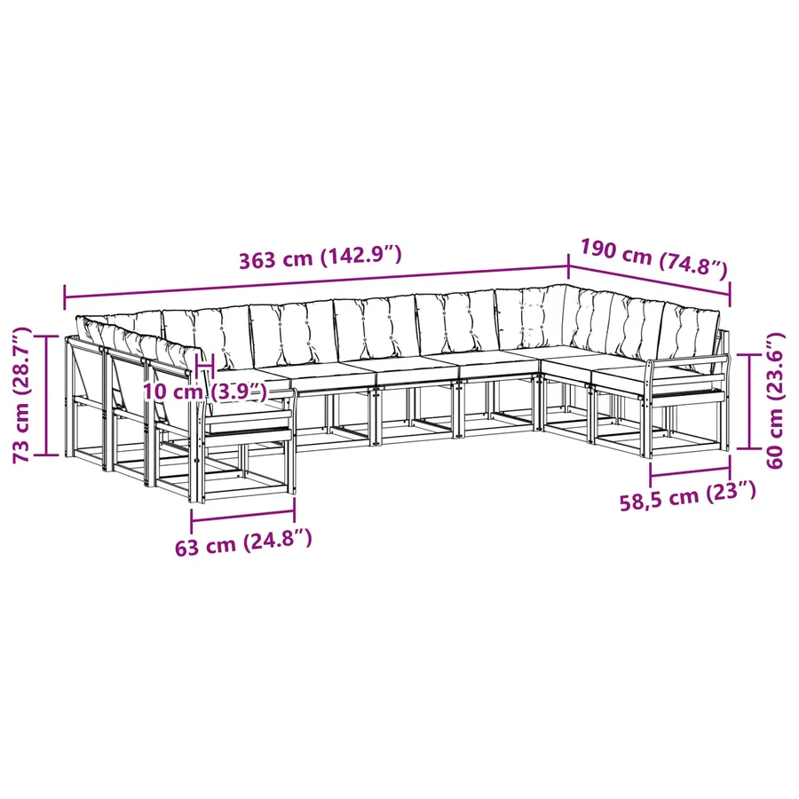 Ensemble de canapés d'extérieur 10 pcs Blanc et noir - 9