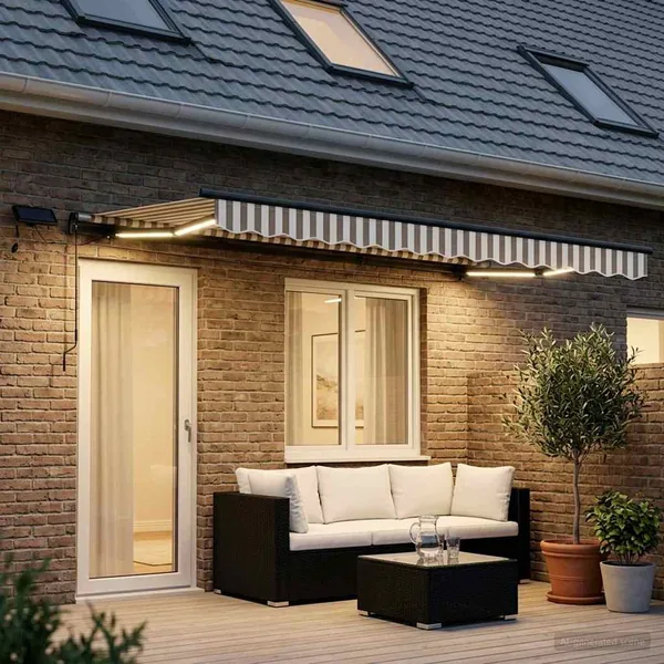 Auvent rétractable Gris clair et blanc 600 × 300 cm