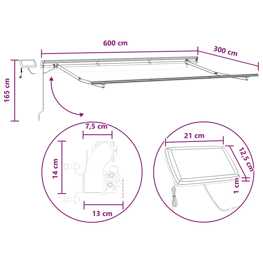 Auvent rétractable Gris clair et blanc 600 × 300 cm - 10
