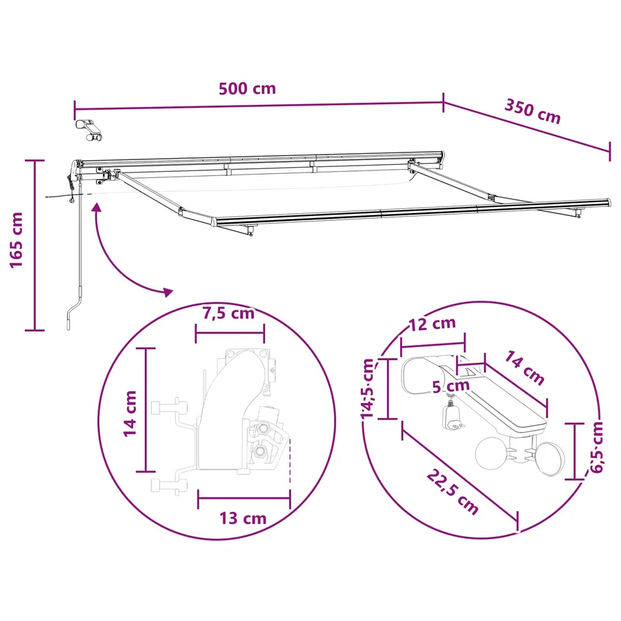 Auvent rétractable Sable 500 × 350 cm Polyester - 13