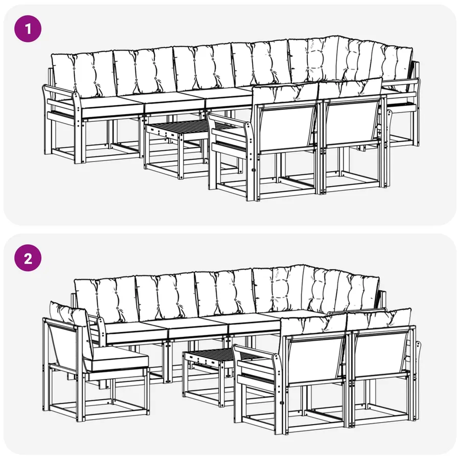 Ensemble de canapés d'extérieur 9 pcs Blanc et gris clair - 9
