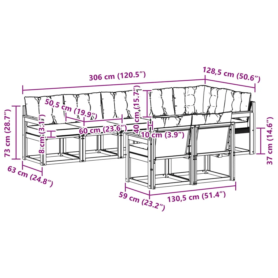 Ensemble de canapés d'extérieur 8 pcs Blanc et noir - 9