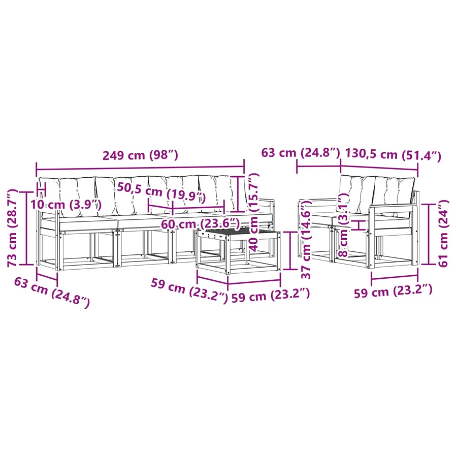 Ensemble de canapés d'extérieur 7 pcs Blanc et crème - 8