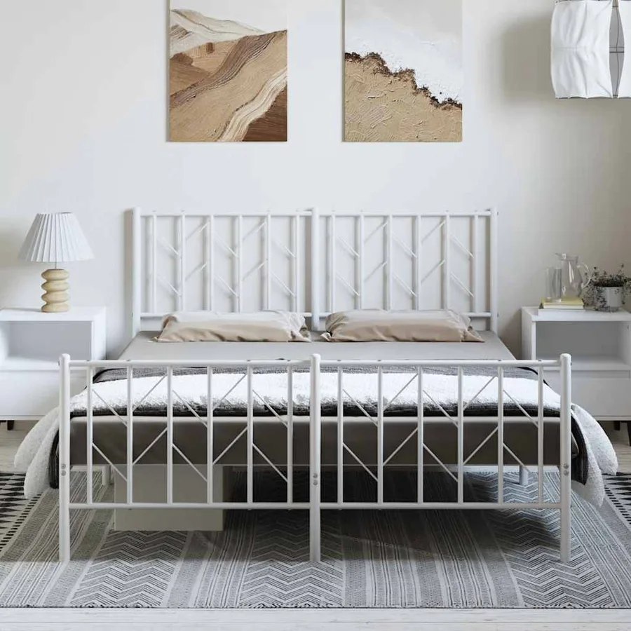 Cadre de lit métal sans matelas et pied de lit blanc 150x200 cm - 3