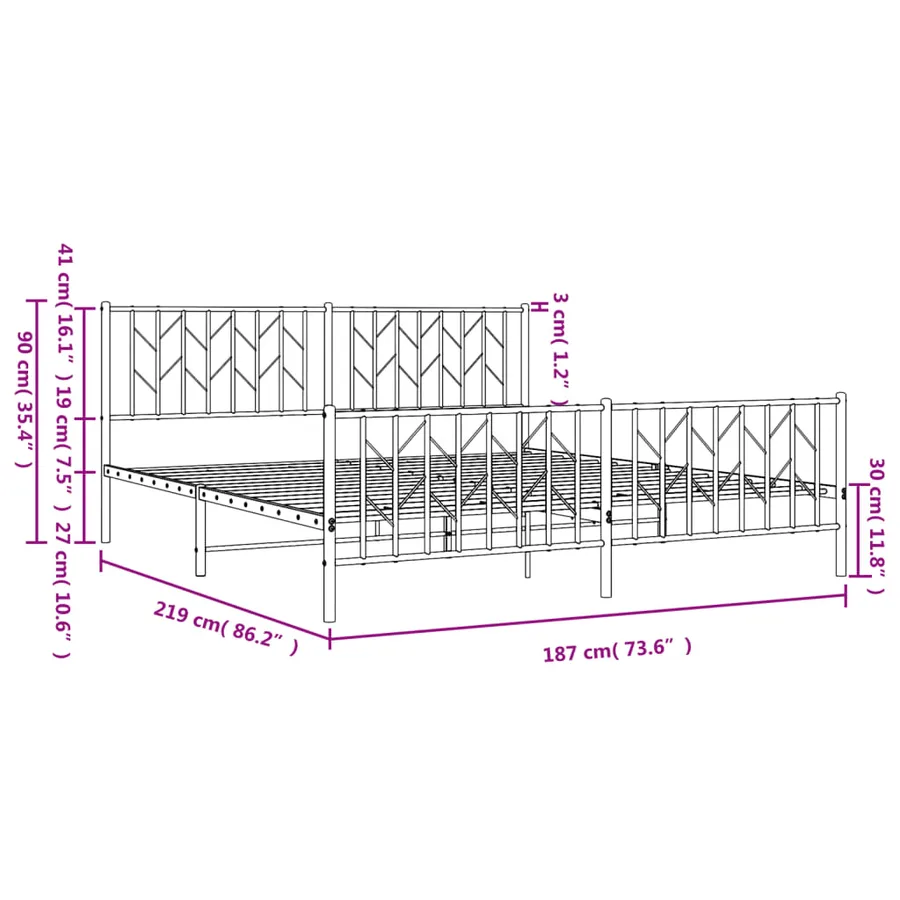 Cadre de lit métal sans matelas avec pied de lit noir 183x213cm - 10
