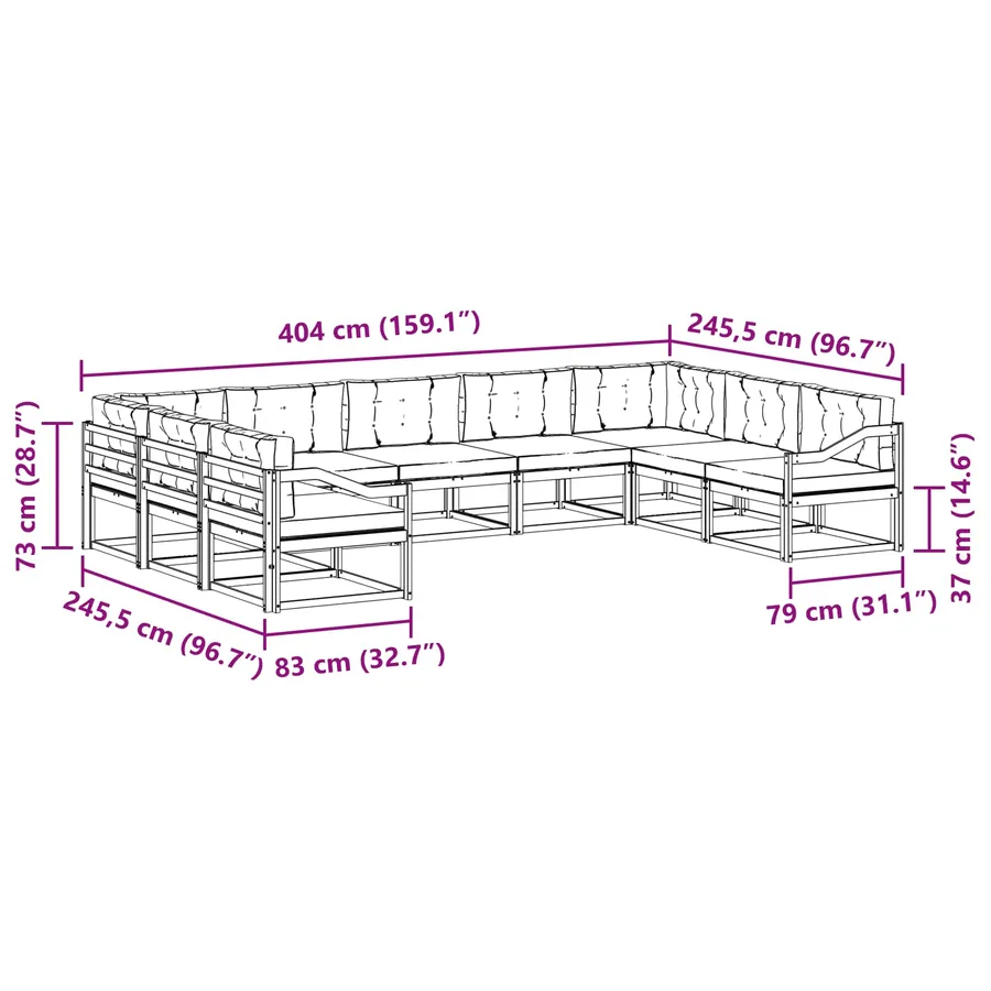 Ensemble de canapés d'extérieur 9 pcs Blanc et gris clair - 8
