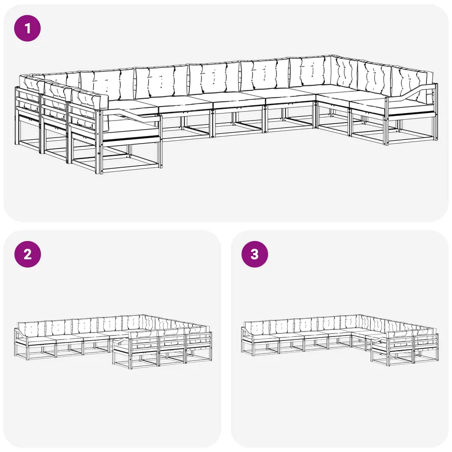 Ensemble de canapés d'extérieur 10 pcs Blanc et gris clair - 7