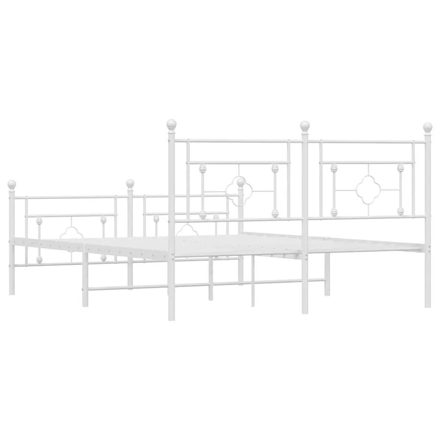 Cadre de lit métal sans matelas et pied de lit blanc 150x200 cm - 8