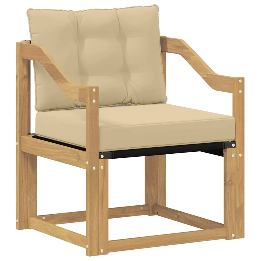 Canapé d’extérieur Bois d'Acacia Massif Blanc et beige - 2