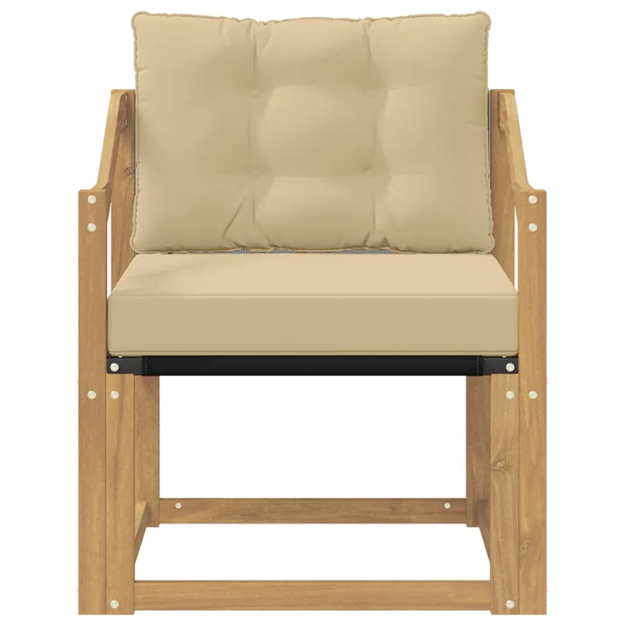 Canapé d’extérieur Bois d'Acacia Massif Blanc et beige - 5