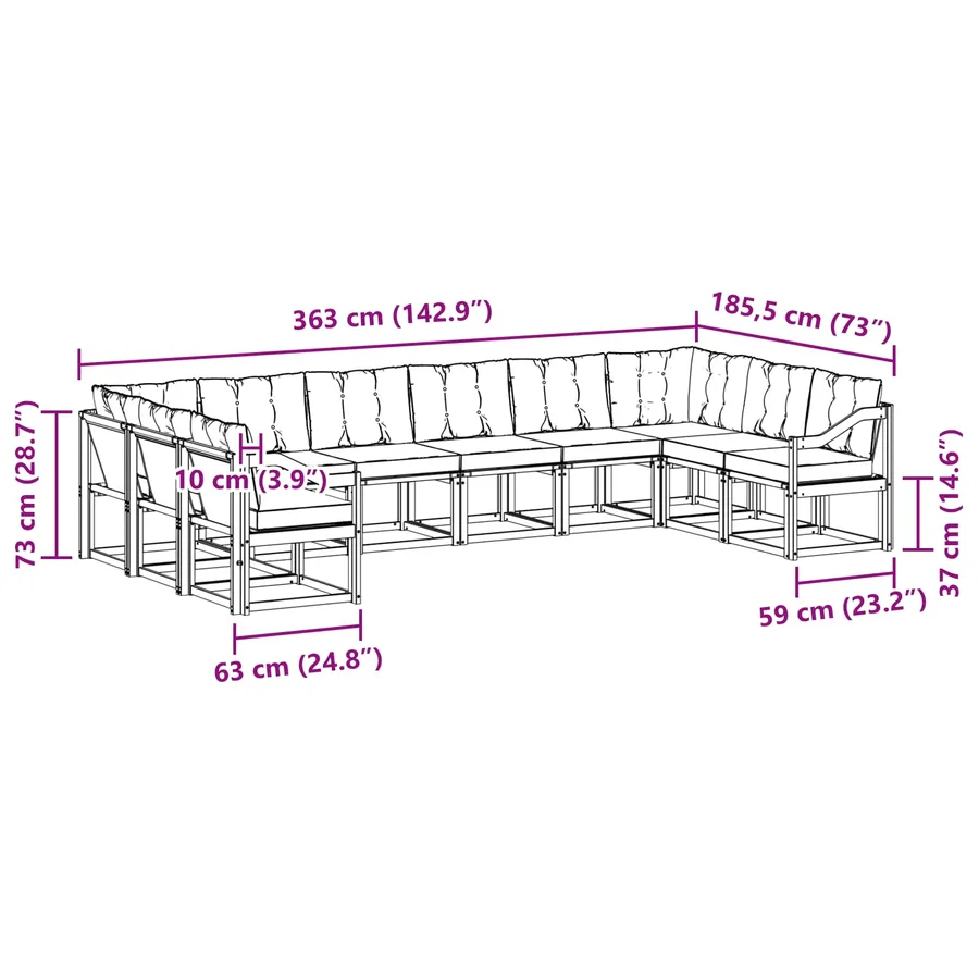 Ensemble de canapés d'extérieur 10 pcs Blanc et Beige - 9