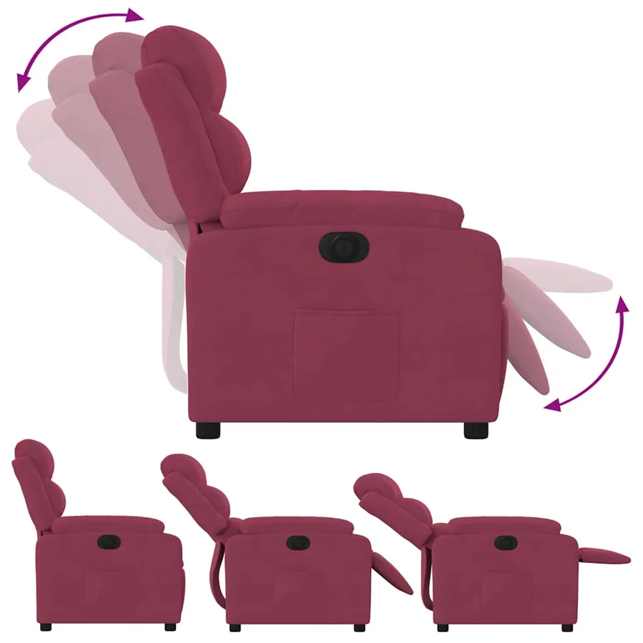 Fauteuil inclinable électrique rouge bordeaux velours - 7
