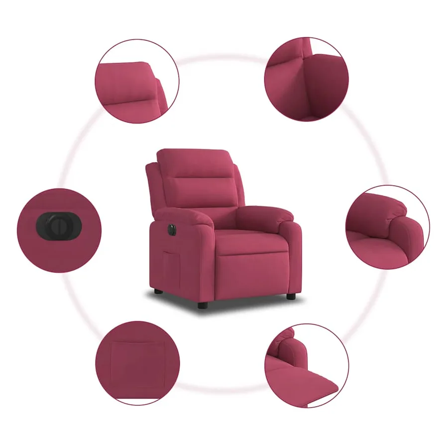 Fauteuil inclinable électrique rouge bordeaux velours - 8