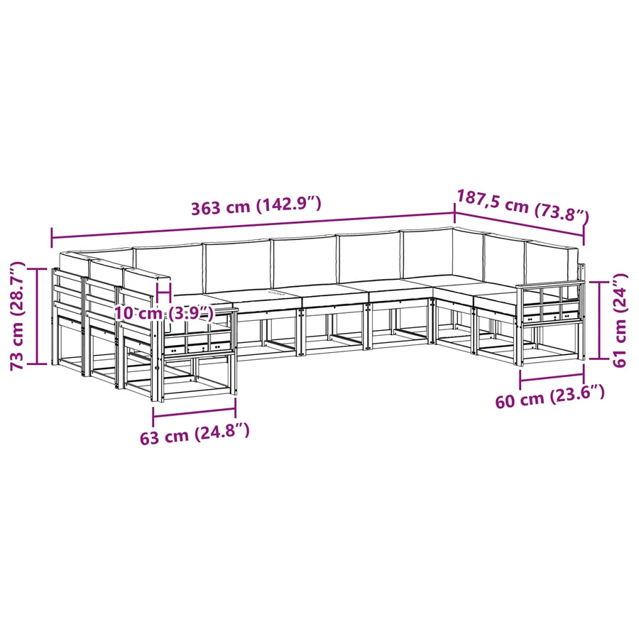 Ensemble de canapés d'extérieur 10 pcs Blanc et anthracite - 8