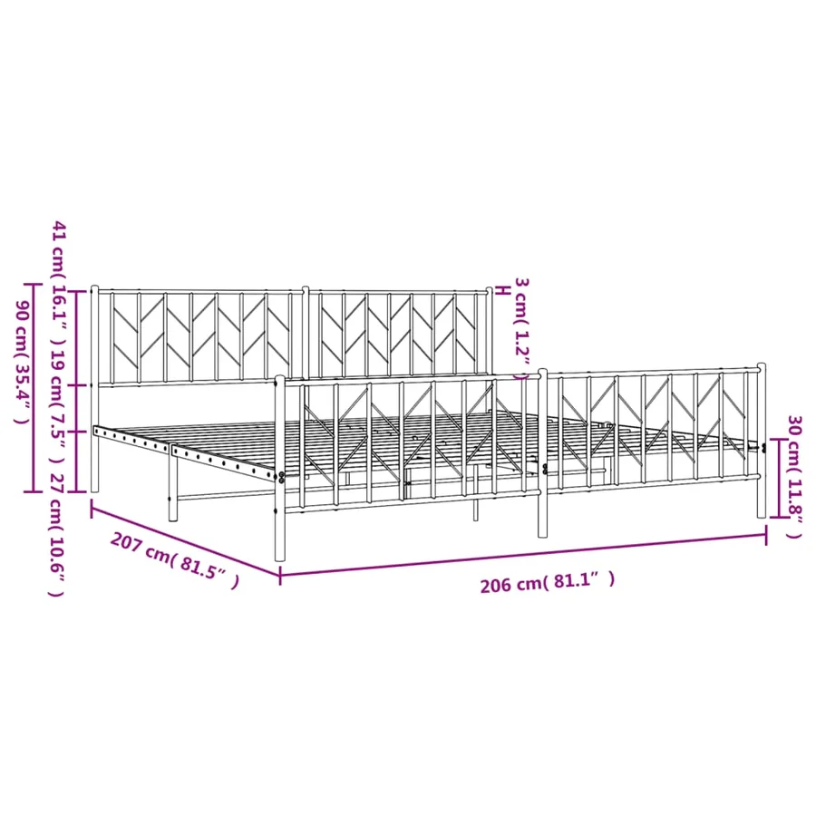 Cadre de lit métal sans matelas avec pied de lit noir 200x200cm - 10