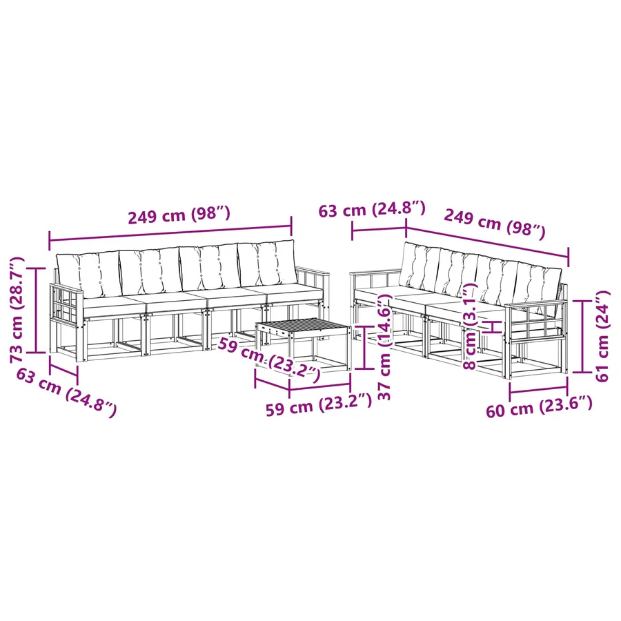Ensemble de canapés d'extérieur 9 pcs Blanc et Beige - 8