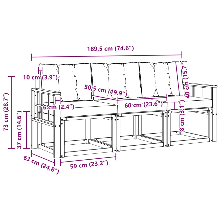 Ensemble de canapés d'extérieur 3 pcs Blanc et Beige - 6