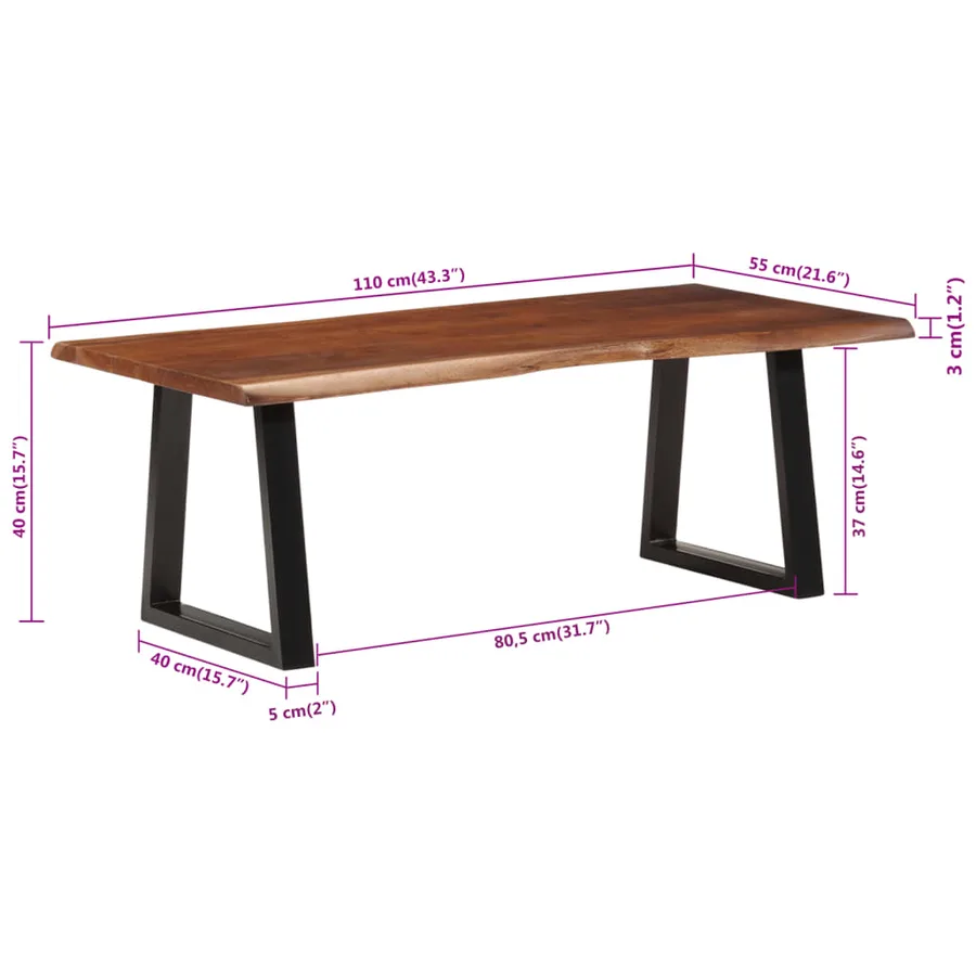 Table basse marron miel 110x55x40 cm bois massif d'acacia - 8