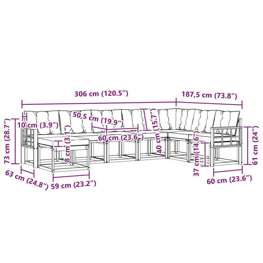 Ensemble de canapés d'extérieur 8 pcs Blanc et noir - 8