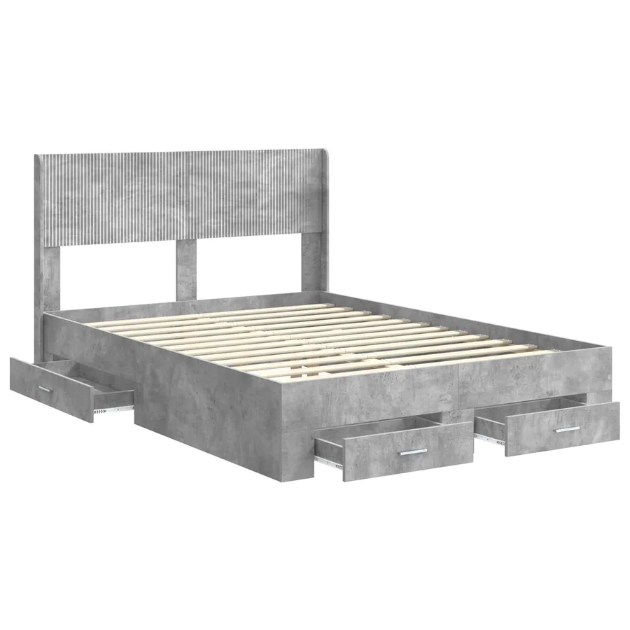 Cadre de lit avec rangement et tête de lit Gris béton - 5