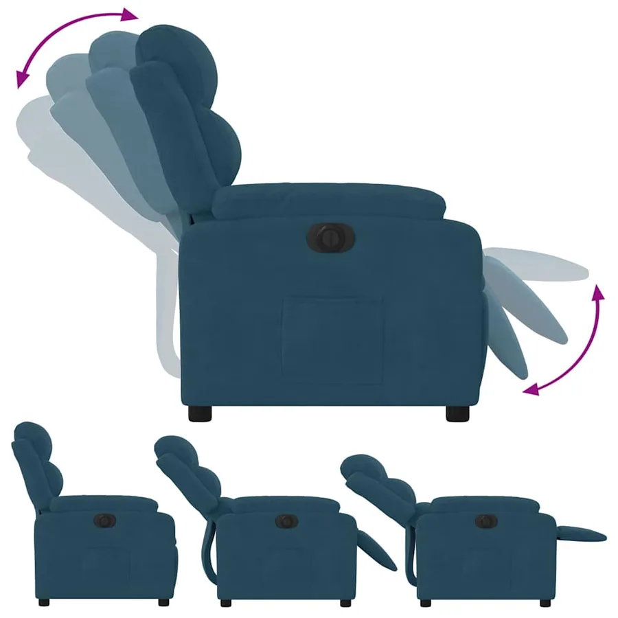 Fauteuil inclinable électrique bleu velours - 9