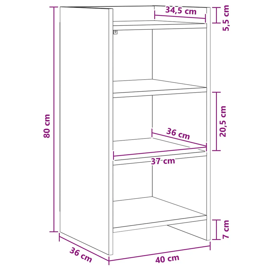 Buffet Chêne noir 40 x 36 x 80 cm Bois d'ingénierie - 7