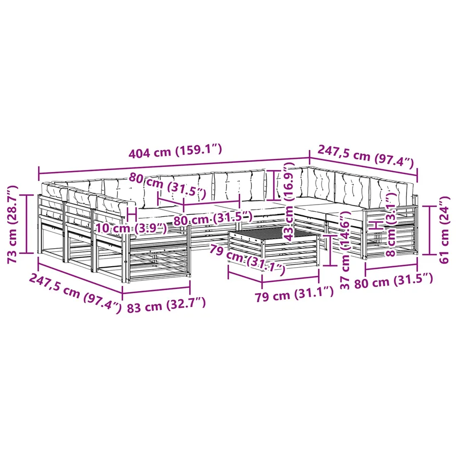 Ensemble de canapés d'extérieur 10 pc Blanc et anthracite - 8