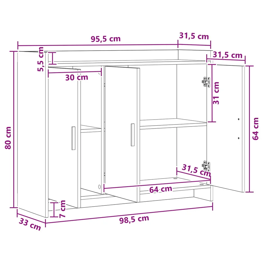 Buffet Chêne noir 98,5 x 33 x 80 cm Bois d'ingénierie - 11