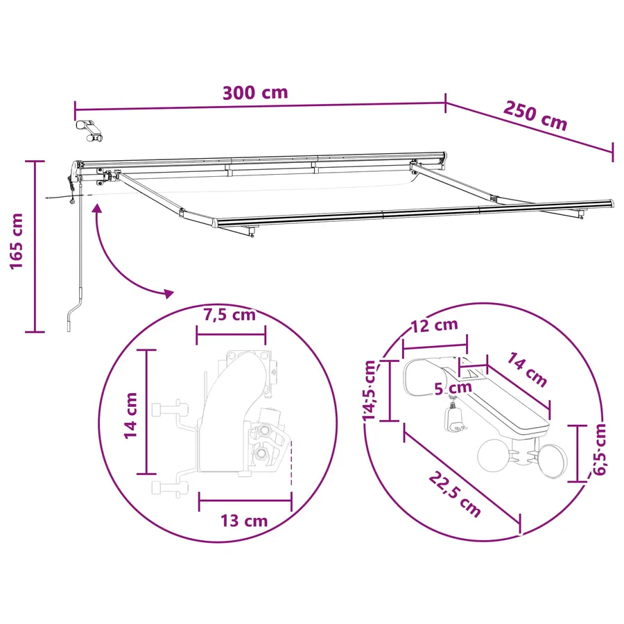 Auvent rétractable électrique Gris clair et blanc 3 x 2,5 m - 12