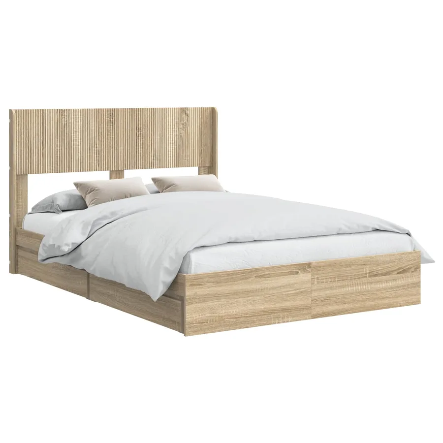 Cadre de lit avec rangement et tête de lit Chêne Sonoma - 2